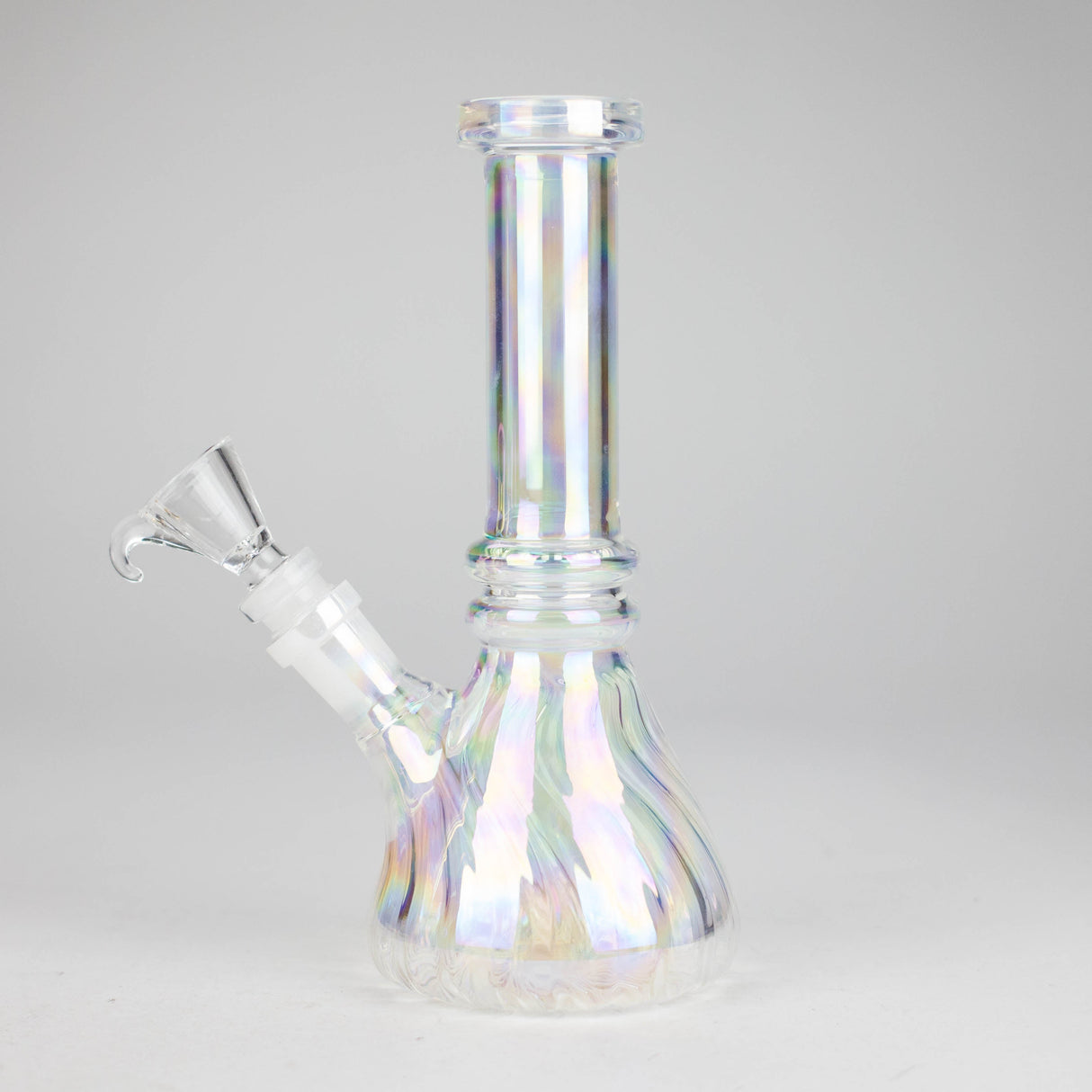 8" Shiny Beaker Bong Double Ring with Handle Slide, Glass Bong HALLO GLASS