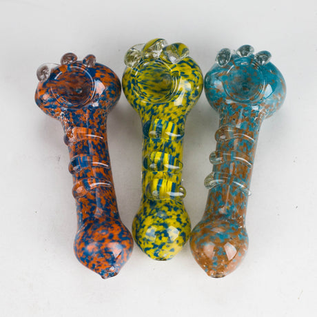 (2pc Set) 5" Peanut, three horns Multi Color Glass Pipe HALLO GLASS