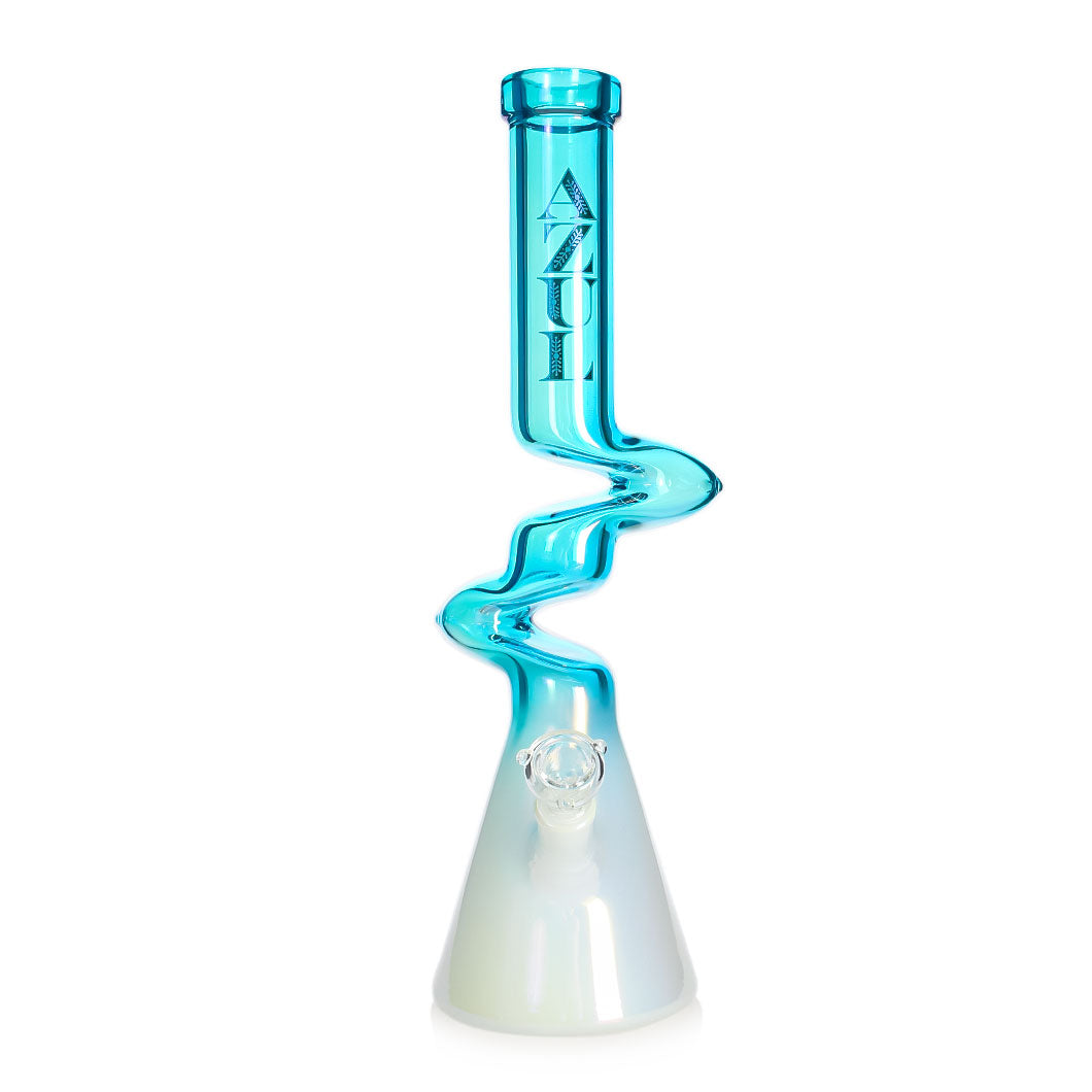 17" 9mm Electroplated Blue Zong with Bowl and Downstem Glass Bong Small Biz Distributors