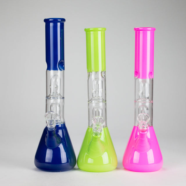 12" Double Perc Fancy Glass Water Bong – Assorted Colors Glass Bong RMG WHOLESALE