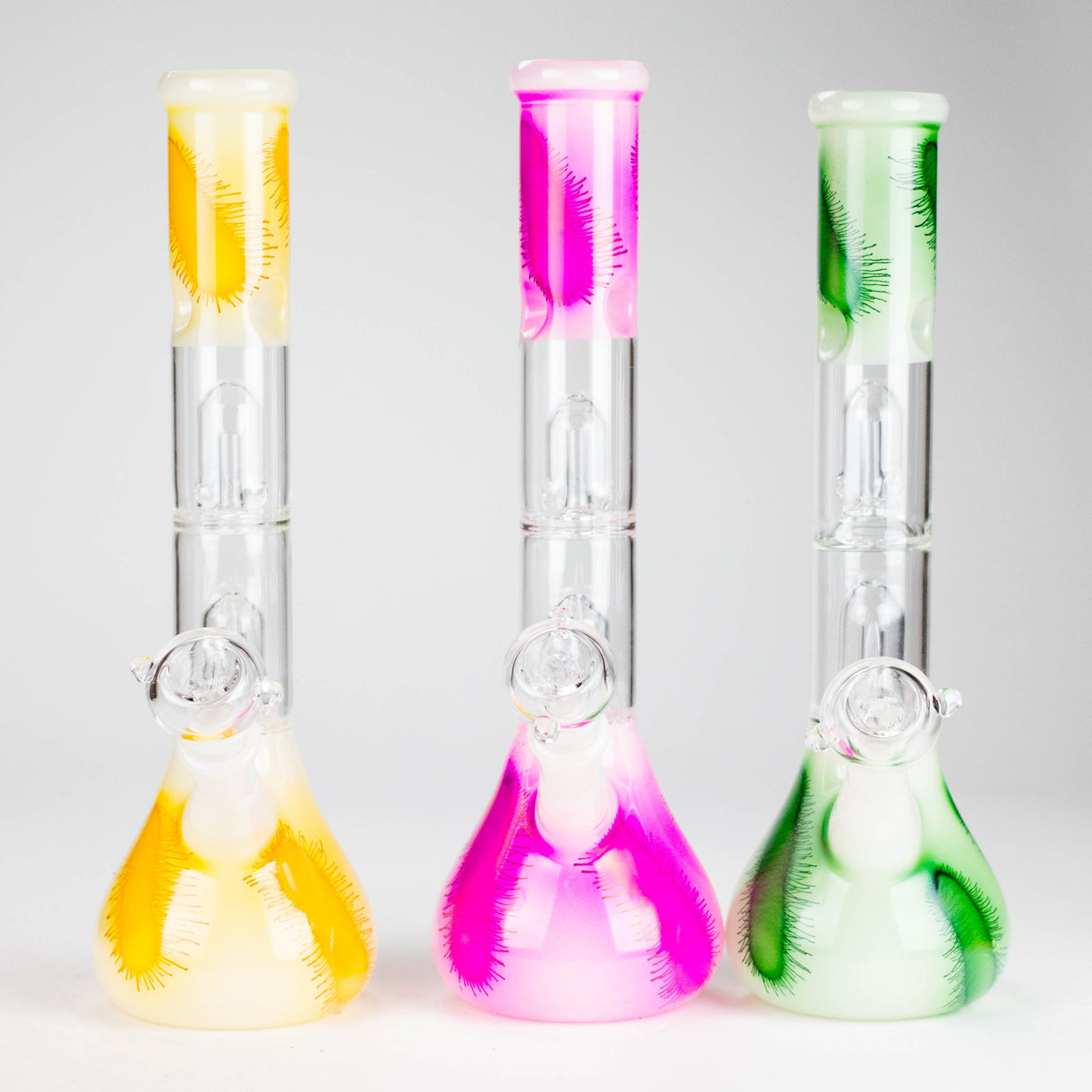 12" Double Perc Glass Water Bong – Fungus Design (Assorted Colors) Glass Bong RMG WHOLESALE