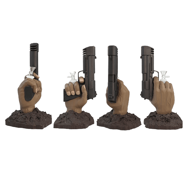 11″ Vinyl Hand Pistol Water Pipe with 14mm Glass Bowl [SMKZ163] Resin · Silicone · Plastic Bong Canadian Distributor