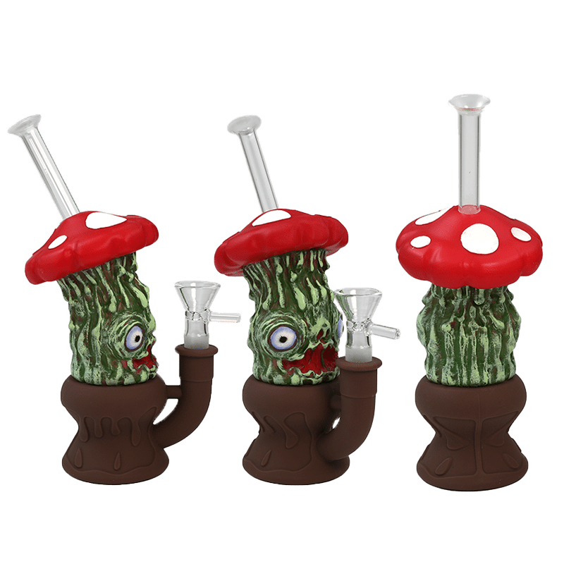 8″ Enameled Mushroom Bong [SMKZ165] Resin · Silicone · Plastic Bong Canadian Distributor Red