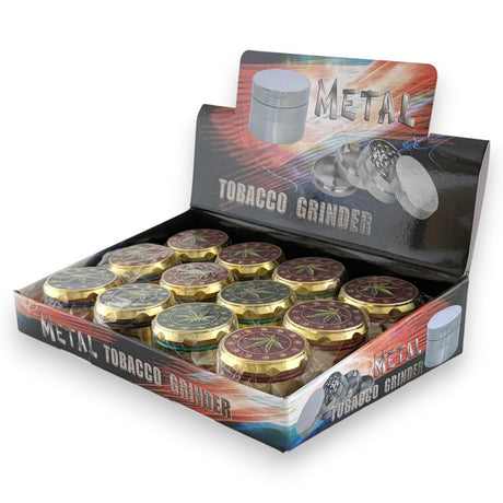 40mm 4-Part Leaf Engraving Tobacco Grinder-12CT Display Pack Super Supplys Inc