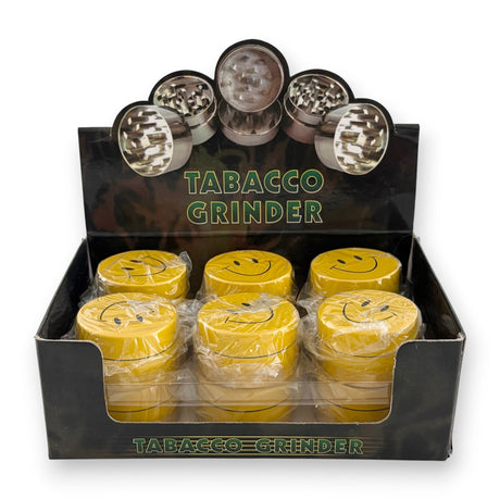 Smiley Face 3-Part Metal Grinders – 40mm-12CT Display Pack Super Supplys Inc