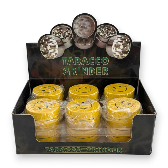 Smiley Face 3-Part Metal Grinders – 40mm-12CT Display Pack Super Supplys Inc