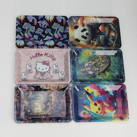 Assorted Design Metal Tray Small Pack of 12 Tray 777 Smoke