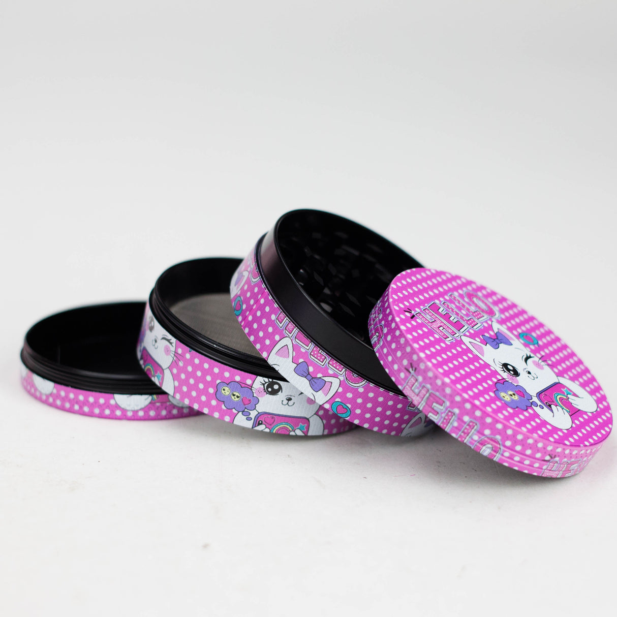 2.5" 4-Layer Kitty Design Metal Herb Grinder (Box of 6) Display Pack 777 Smoke