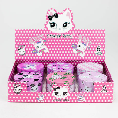 2.5" 4-Layer Kitty Design Metal Herb Grinder (Box of 6) Display Pack 777 Smoke