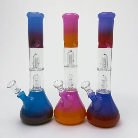 12" Dual Percolator Glass Bong – Gradient Finish, Assorted Colors Glass Bong RMG WHOLESALE