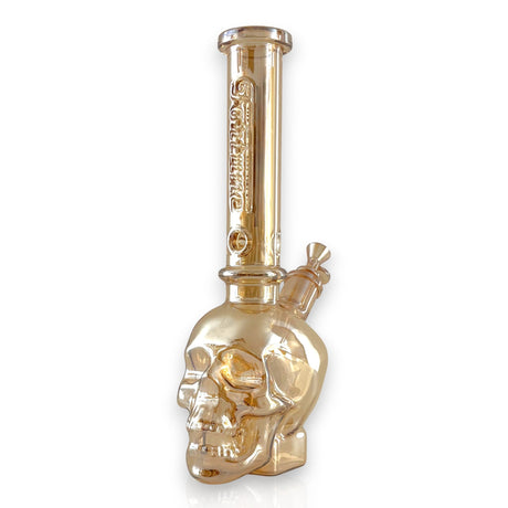 Fortune | 14" Electroplated 7MM Skull Bong Glass Bong Fortune Gold Chrome