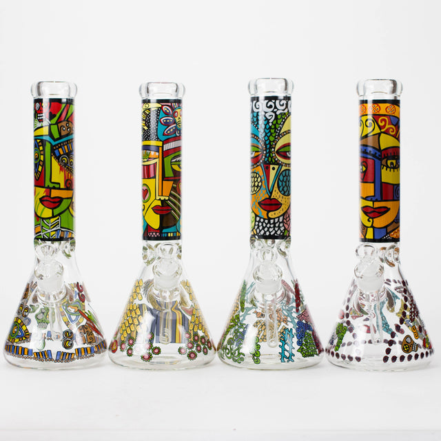 14" 7mm Glass Bong With Abstract Art Design Glass Bong 777 Smoke