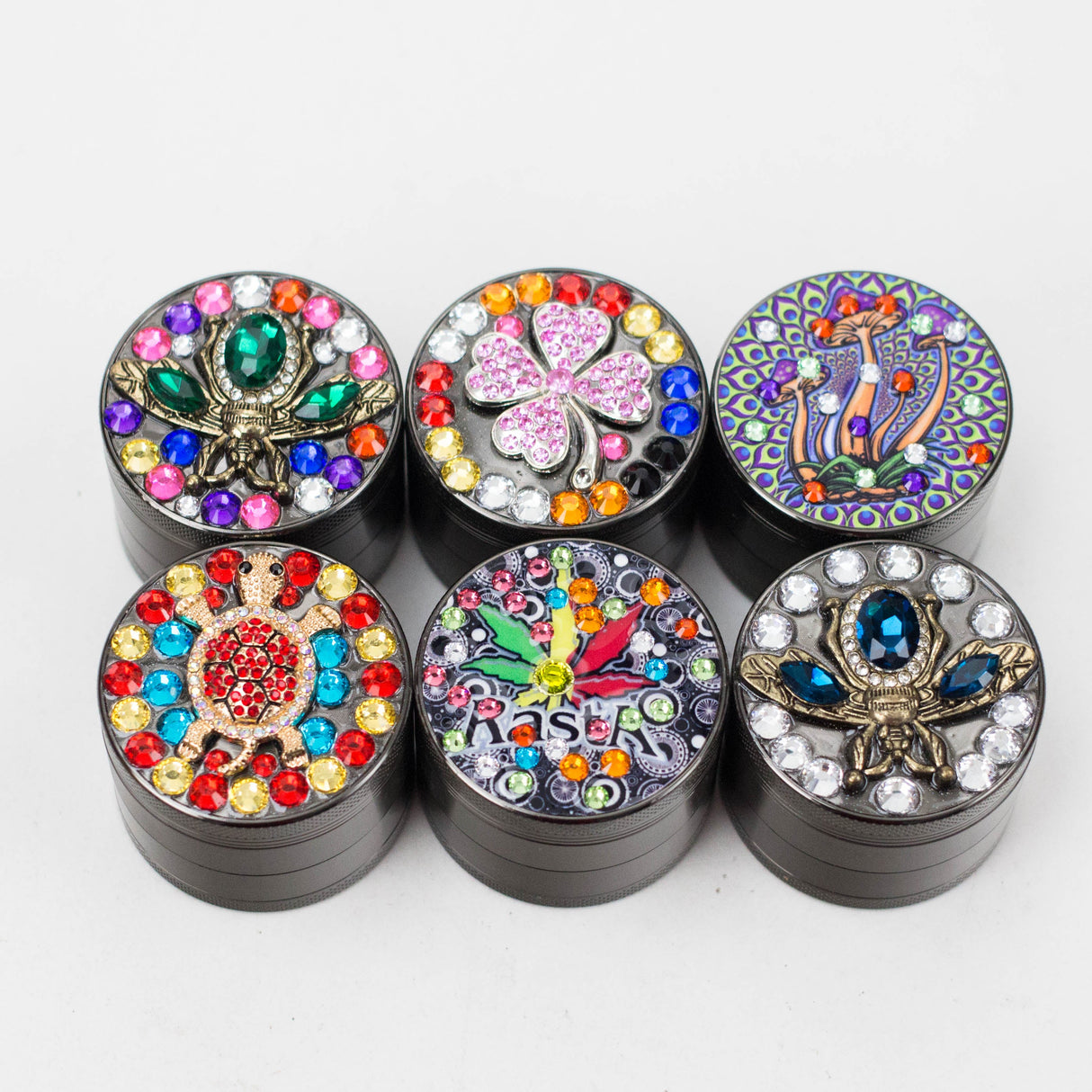 Genie | 4-Part 50mm 3D Grinder with Cubic Zirconia – Box of 6 [GR50] Regular Grinder BB Canada Design E