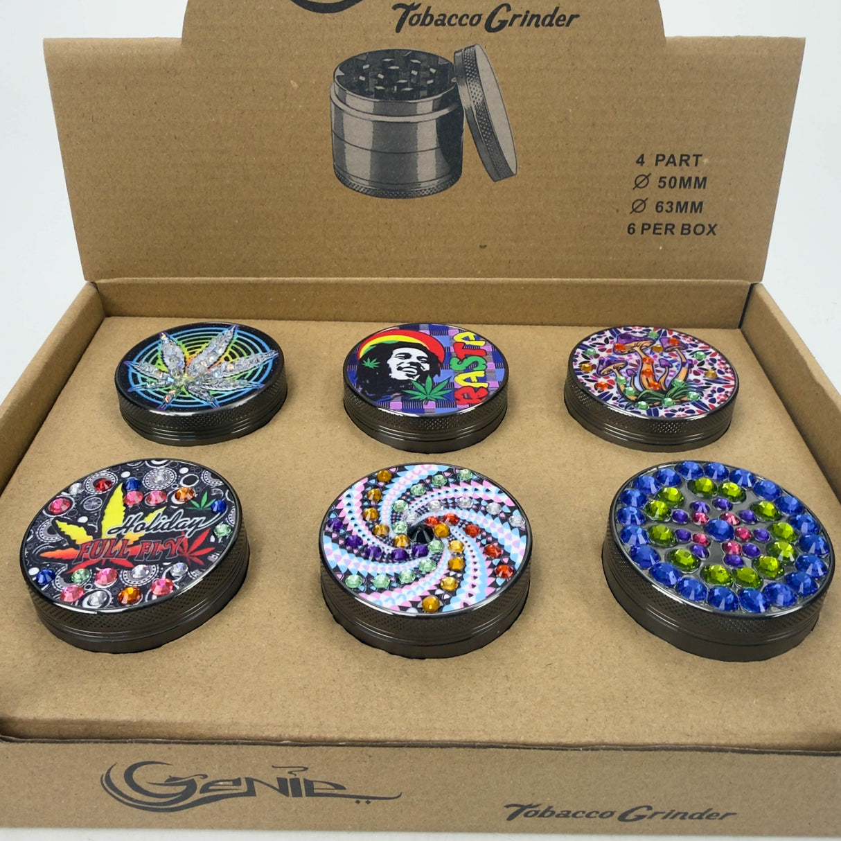 Genie | 4-Part 63mm 3D Decorative Grinder with rhinestones – Box of 6 [GR63] Regular Grinder BB Canada