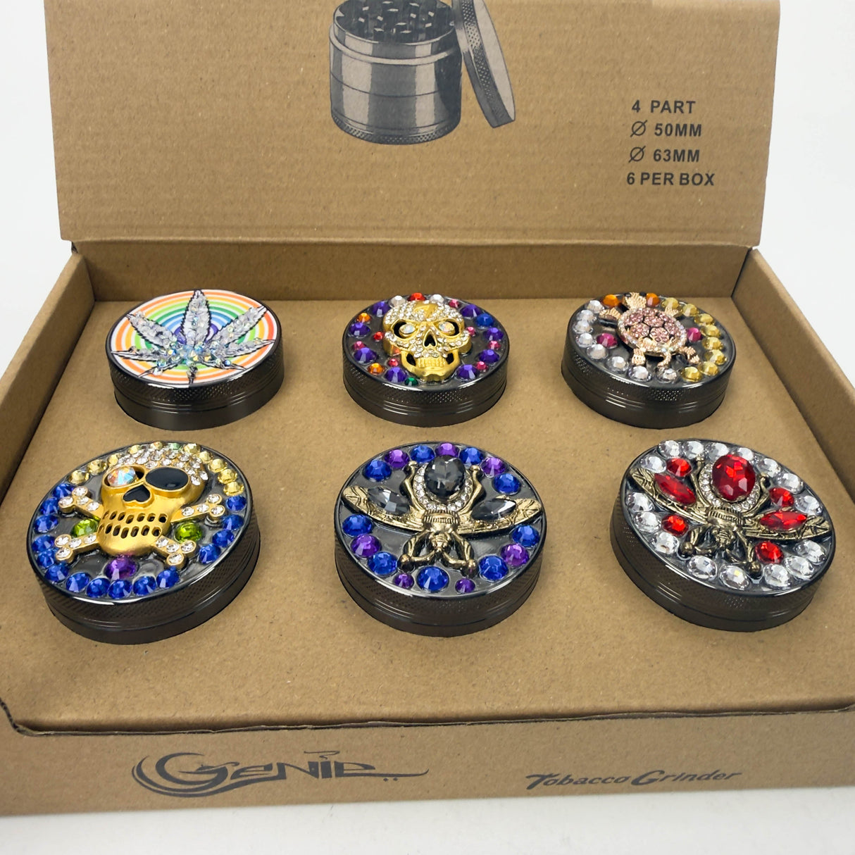 Genie | 4-Part 63mm 3D Decorative Grinder with rhinestones – Box of 6 [GR63] Regular Grinder BB Canada
