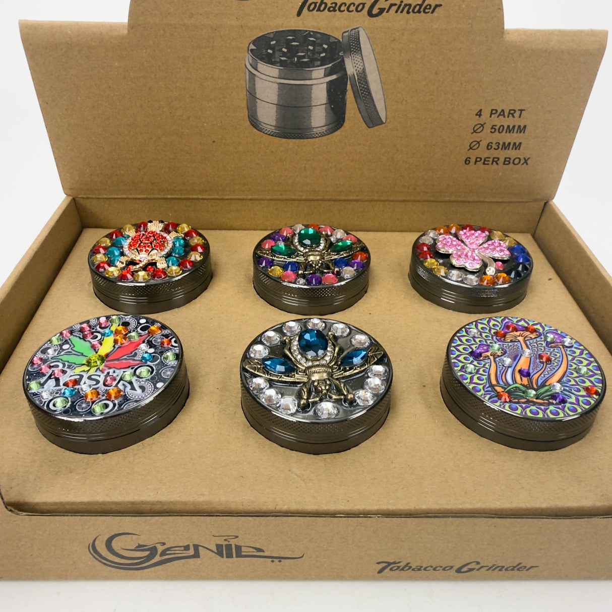 Genie | 4-Part 63mm 3D Decorative Grinder with rhinestones – Box of 6 [GR63] Regular Grinder BB Canada