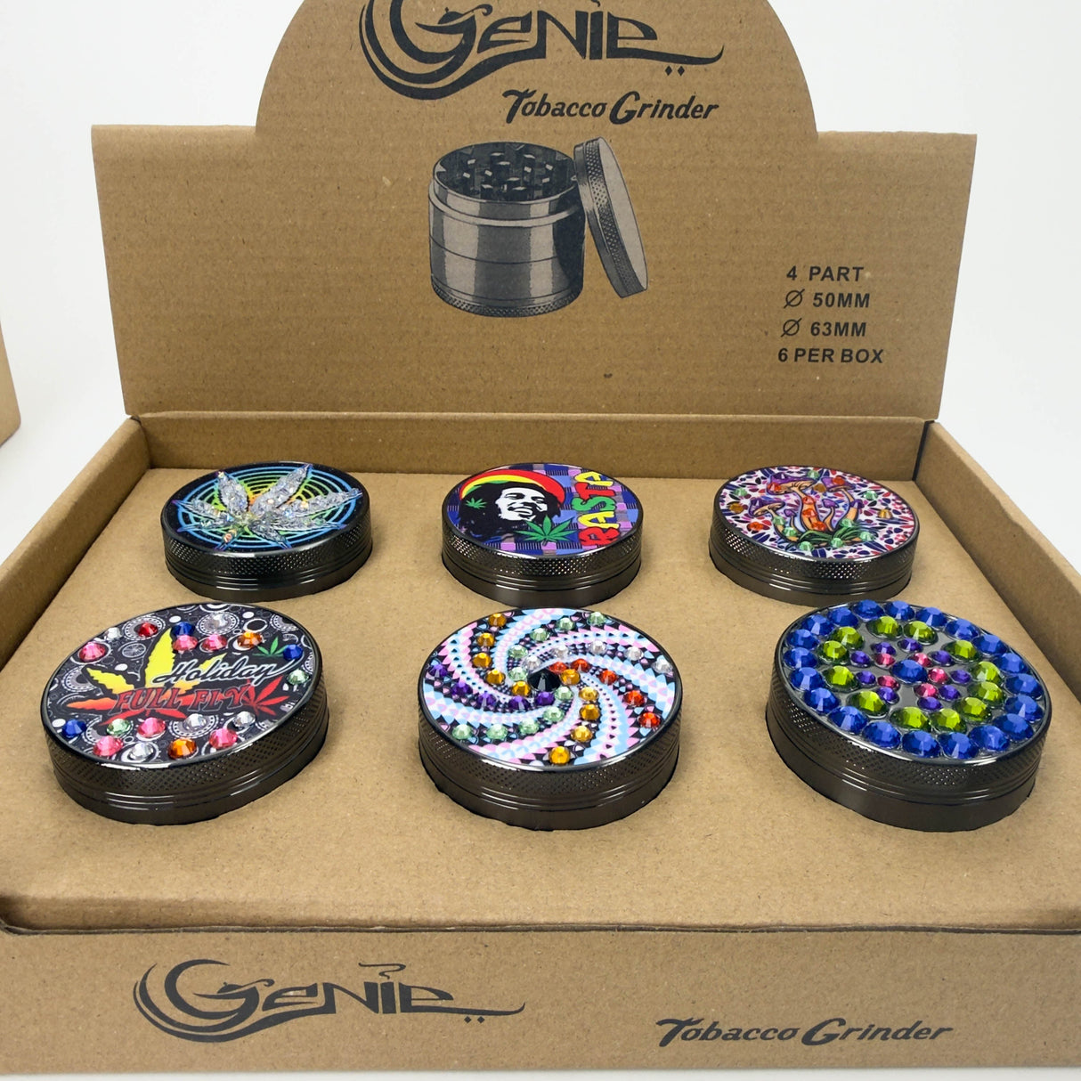 Genie | 4-Part 50mm 3D Grinder with Cubic Zirconia – Box of 6 [GR50] Regular Grinder BB Canada