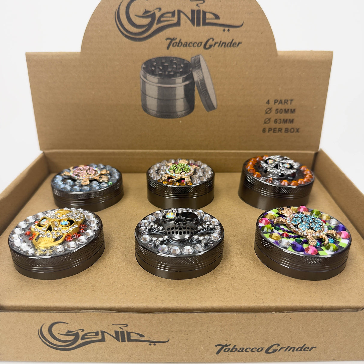 Genie | 4-Part 50mm 3D Grinder with Cubic Zirconia – Box of 6 [GR50] Regular Grinder BB Canada