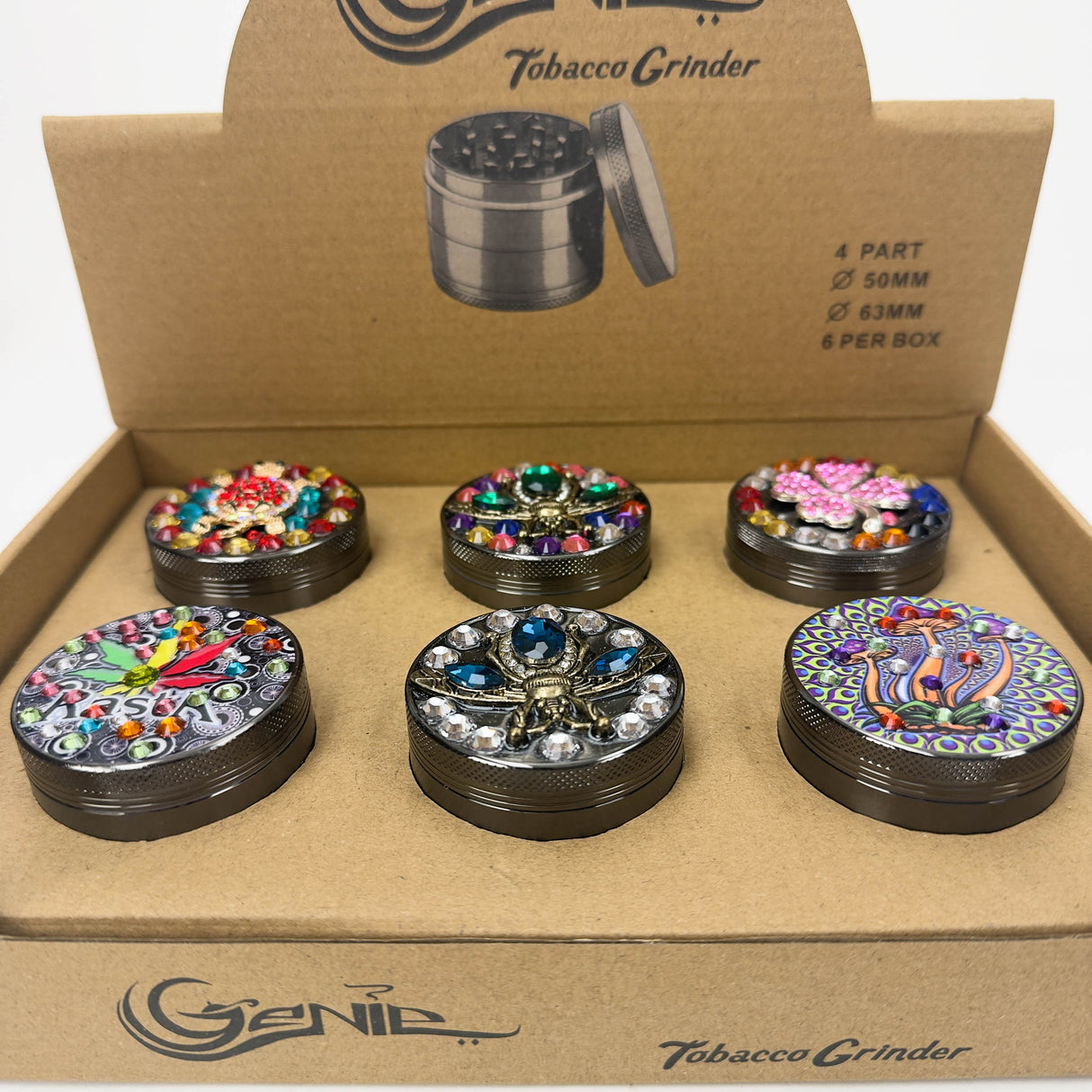 Genie | 4-Part 50mm 3D Grinder with Cubic Zirconia – Box of 6 [GR50] Regular Grinder BB Canada