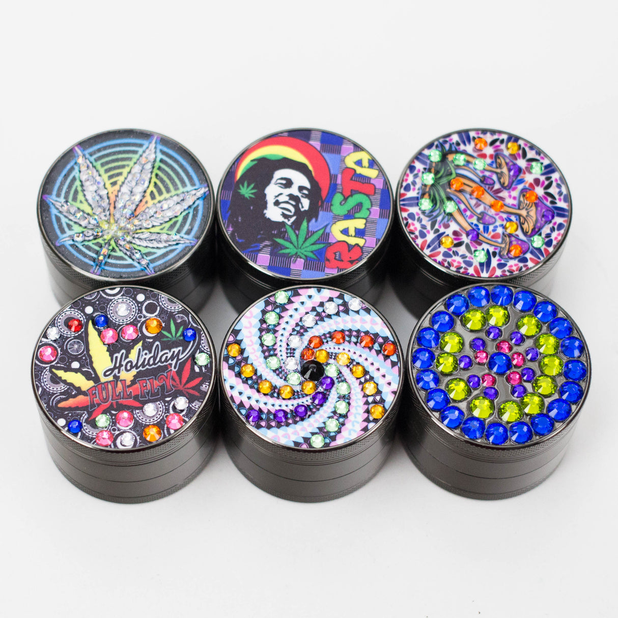 Genie | 4-Part 50mm 3D Grinder with Cubic Zirconia – Box of 6 [GR50] Regular Grinder BB Canada Design B