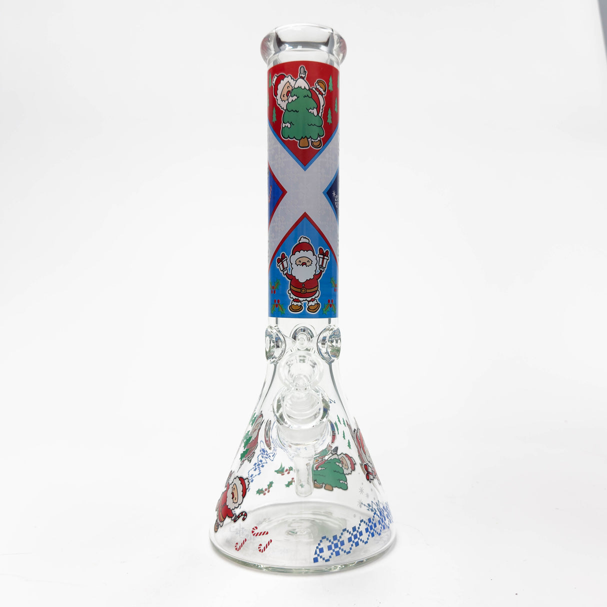 14" Holiday Series 7mm Thick Glass Water Bong – Glow in the Dark Glass Bong LEHIGH WHOLESALE CANDY CANE SANTA