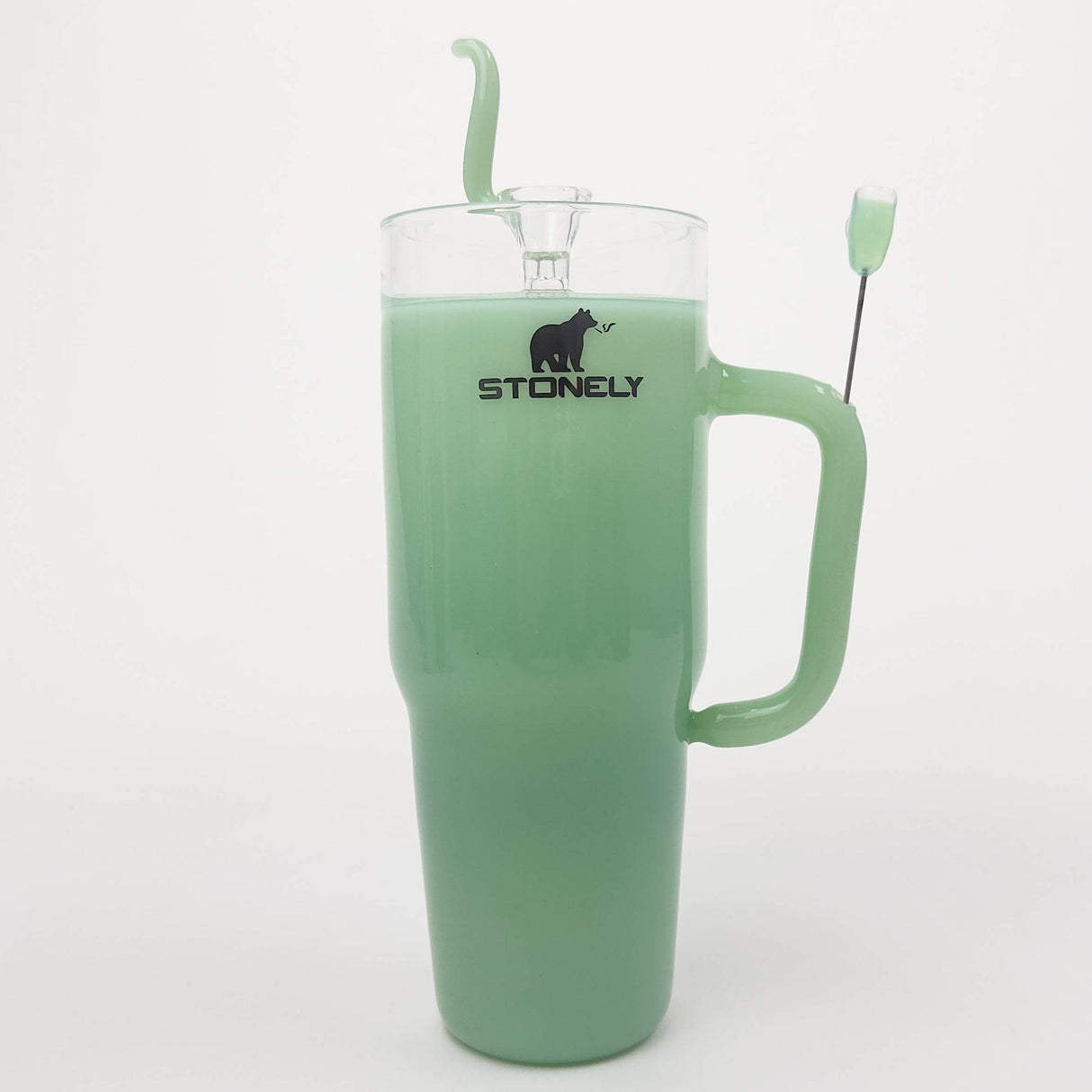 Pulsar | 8.5" Stonely Cup Water Pipe – Unique Insulated Cup Design Glass Bong Smoking Cat Distribution Green