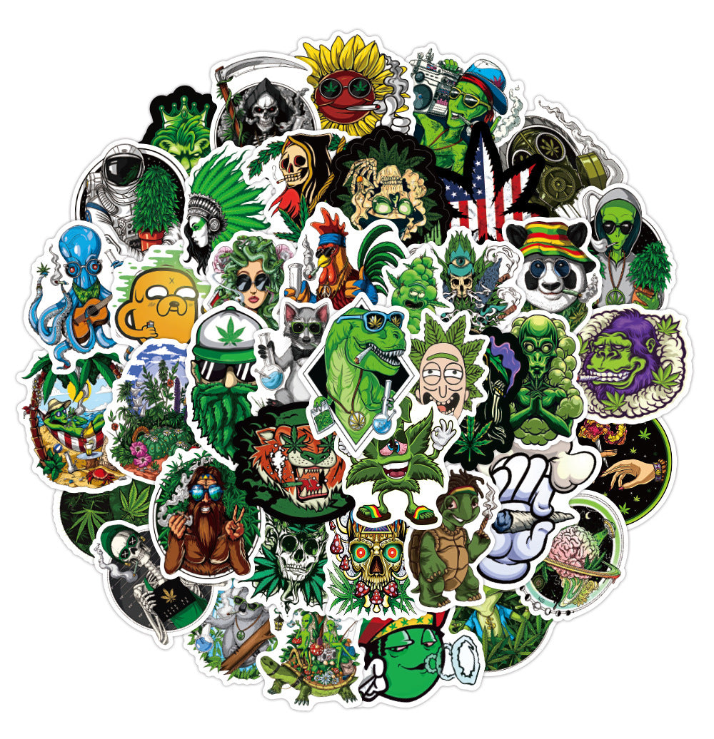 50pcs Assorted Cannabis Design Stickers Gadget Every Weekend Option P