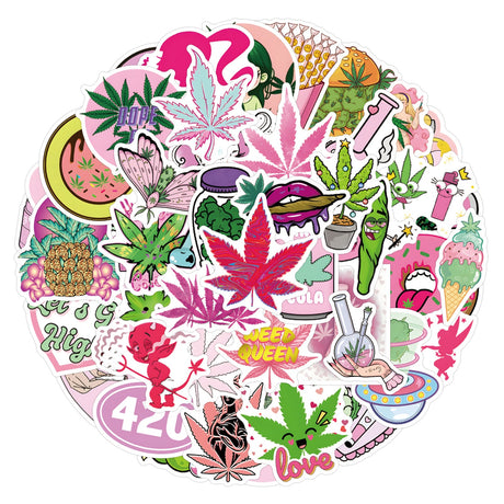 50pcs Assorted Cannabis Design Stickers Gadget Every Weekend Option S