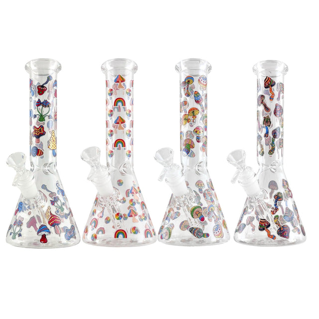 10" Psychedelic Shroomscape Beaker Bong – 4mm Thick Glass Glass Bong Super Supplys Inc
