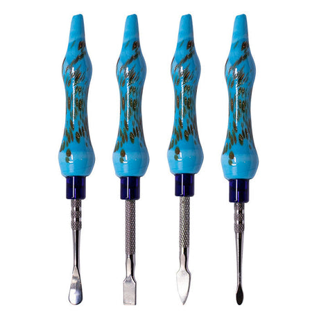 Assorted Design Light Blue 6 Inches Dabbing Stick With Round Scooper - Set-4 Cap · Dabber · Insert · Clip · Nail Maple Craft Inc