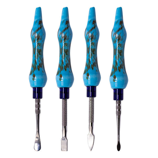 Assorted Design Light Blue 6 Inches Dabbing Stick With Round Scooper - Set-4 Cap · Dabber · Insert · Clip · Nail Maple Craft Inc
