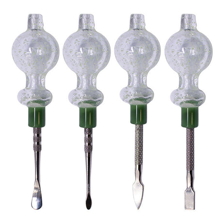 Assorted Design Clear Glow In The Dark Dabbing Stick and Carb Cap with Flat Scooper - Set-4 Cap · Dabber · Insert · Clip · Nail Maple Craft Inc