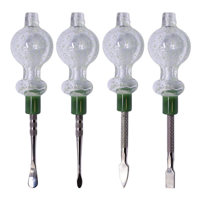 Assorted Design Clear Glow In The Dark Dabbing Stick and Carb Cap with Flat Scooper - Set-4 Cap · Dabber · Insert · Clip · Nail Maple Craft Inc