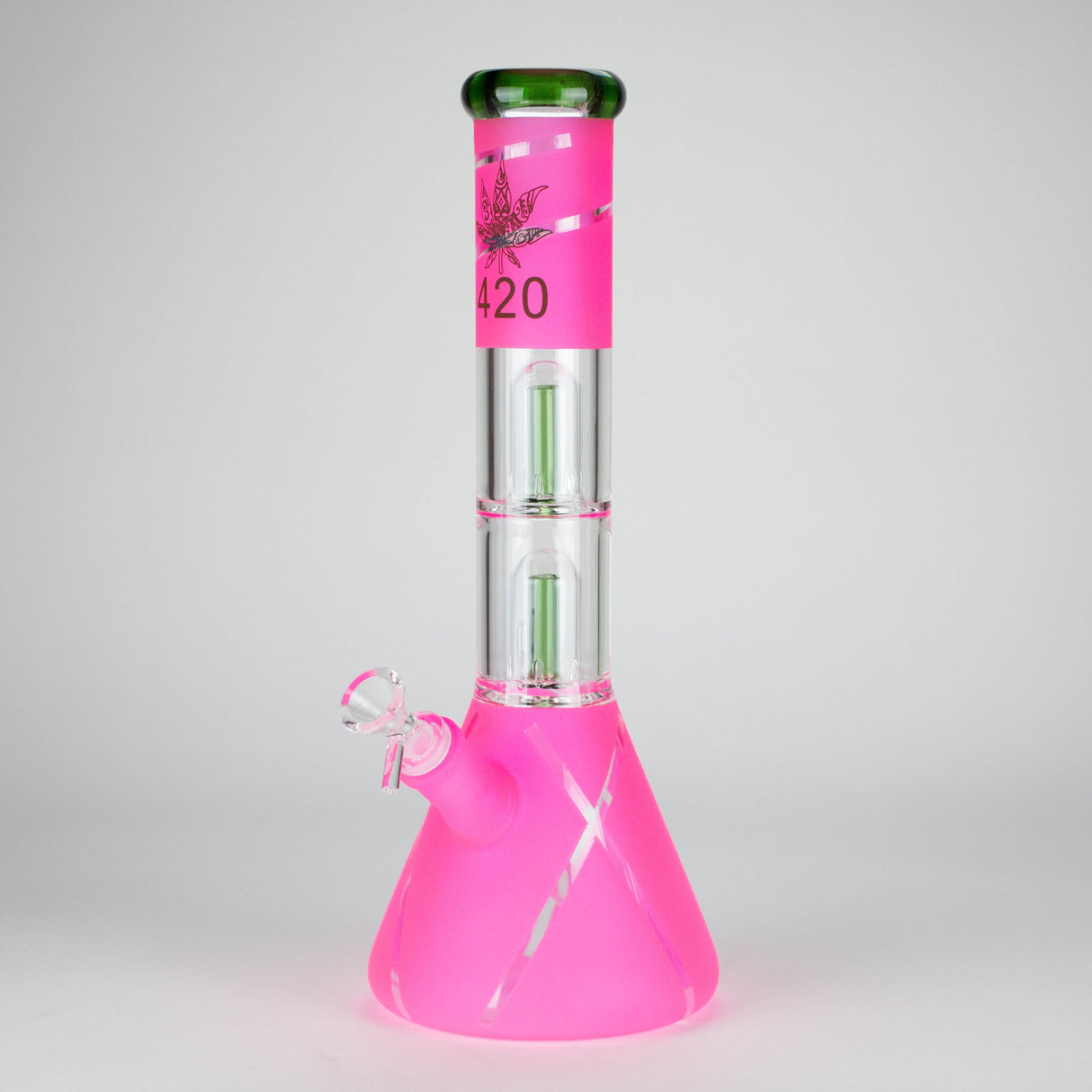 14" 7mm 420 Double Perc Fancy Glass Water Bong [FT1157AST] Glass Bong LEHIGH WHOLESALE Pink