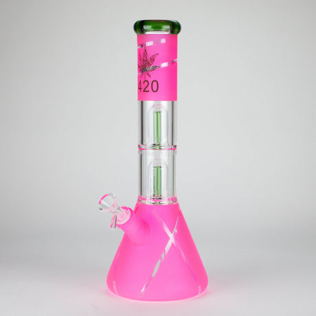 14" 7mm 420 Double Perc Fancy Glass Water Bong [FT1157AST]