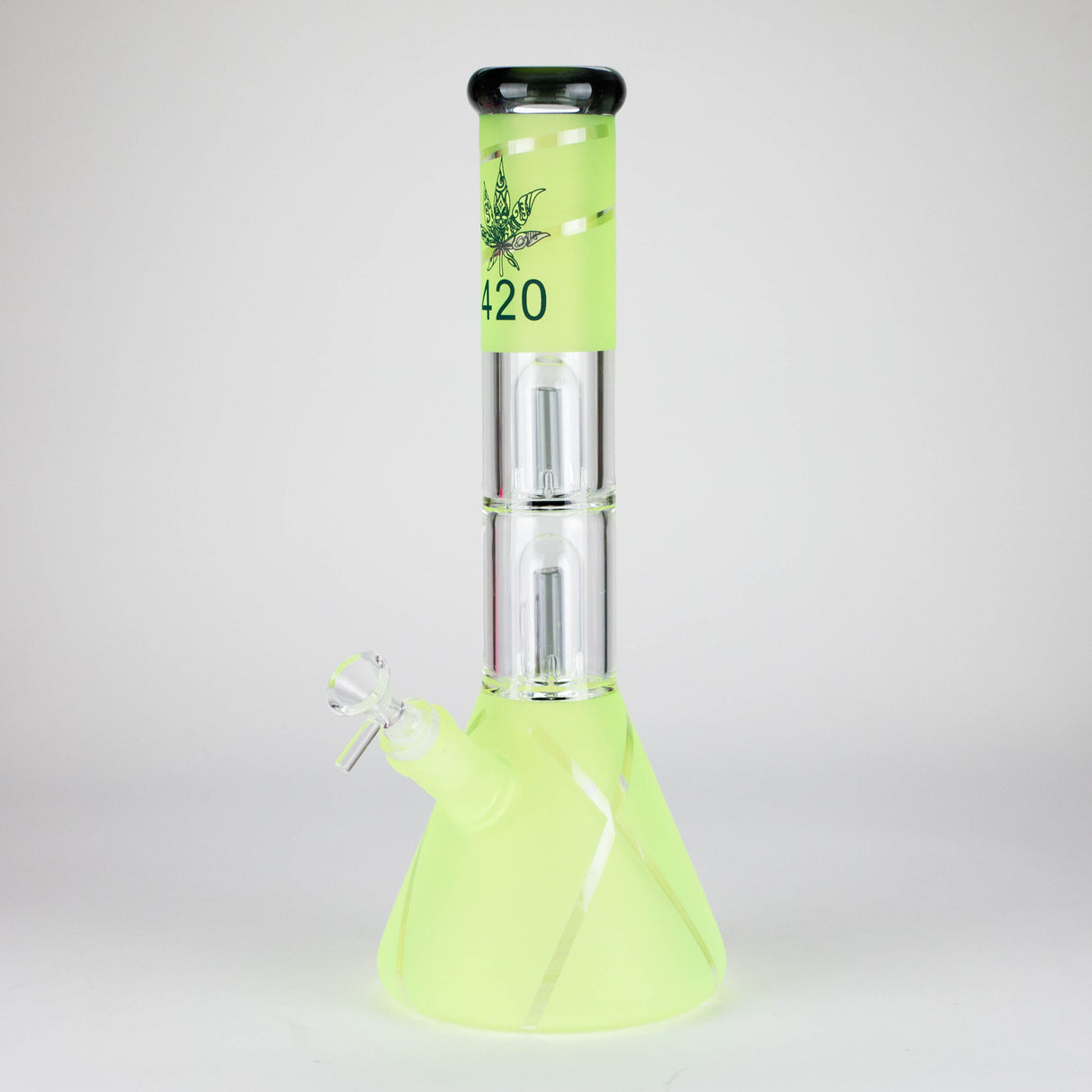 14" 7mm 420 Double Perc Fancy Glass Water Bong [FT1157AST] Glass Bong LEHIGH WHOLESALE Green