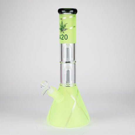 14" 7mm 420 Double Perc Fancy Glass Water Bong [FT1157AST]