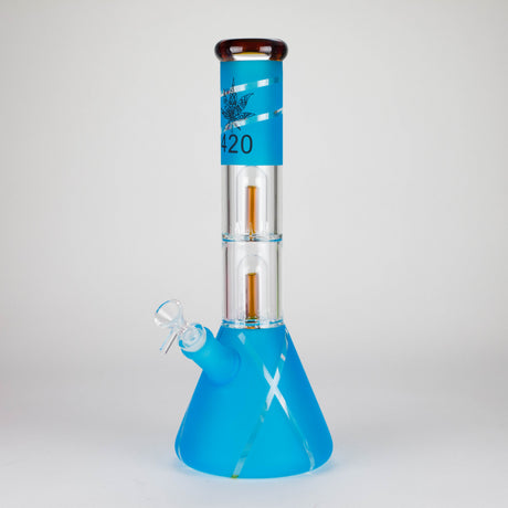 14" 7mm 420 Double Perc Fancy Glass Water Bong [FT1157AST]