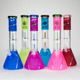 14" 7mm 420 Double Perc Fancy Glass Water Bong [FT1157AST] Glass Bong LEHIGH WHOLESALE