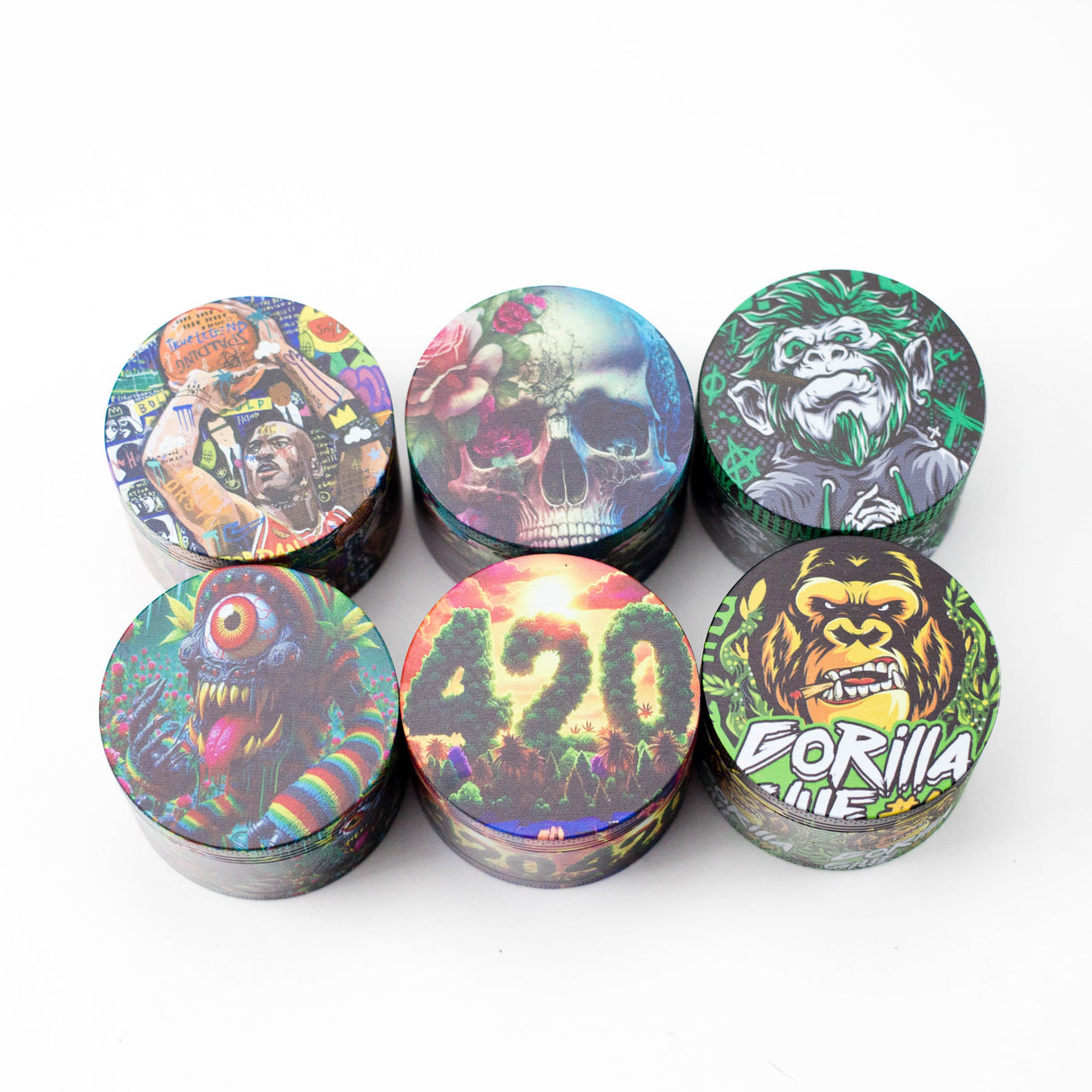 2.5" Mix Classic Design Metal Grinder 4 Layers - Box of 12 Display Pack 777 Smoke