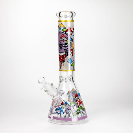 14" Mushroom Skull Design 7mm Thick Heavy Duty Glass Beaker Bong - Glow in the Dark Glass Bong 777 Smoke Design3