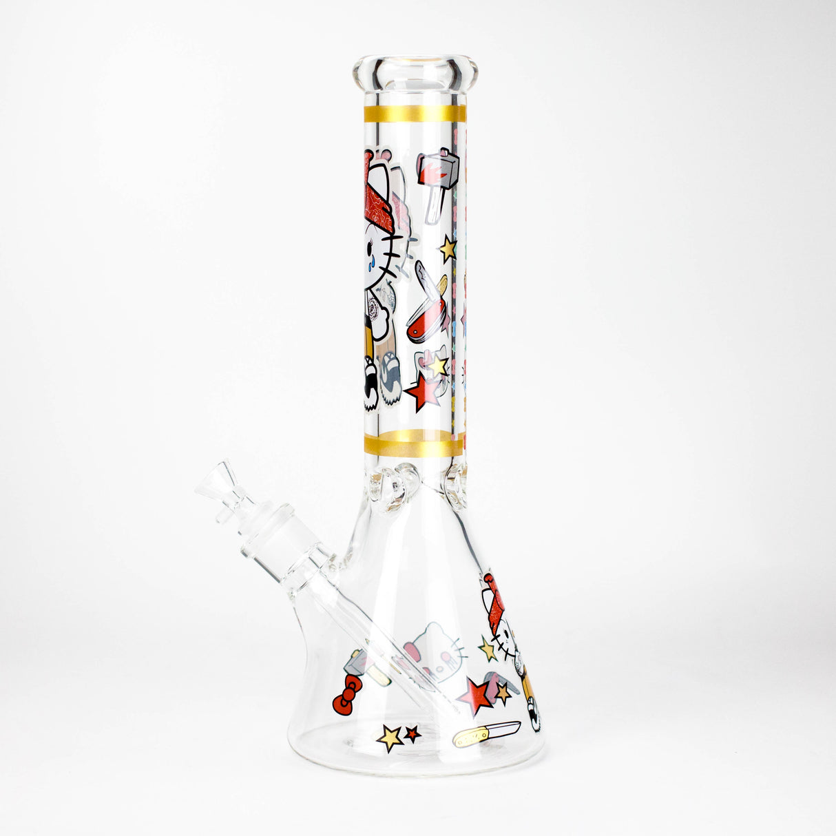 14" Wild Kitty Design 7mm Thick Heavy Duty Glass Beaker Bong - Glow in the Dark Glass Bong 777 Smoke