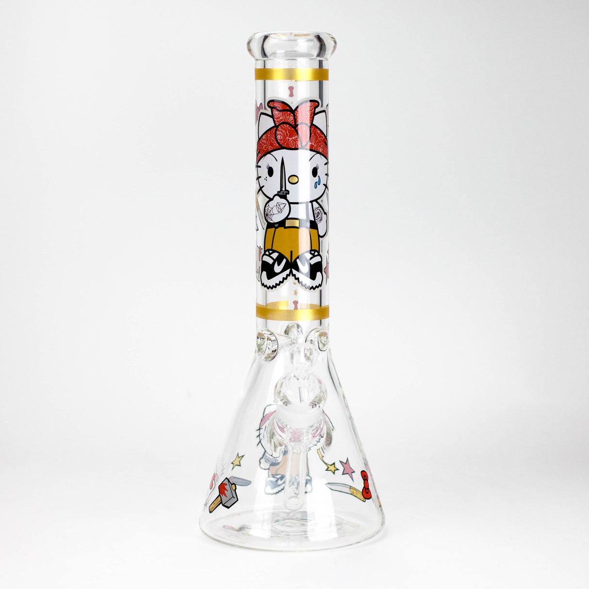 14" Wild Kitty Design 7mm Thick Heavy Duty Glass Beaker Bong - Glow in the Dark Glass Bong 777 Smoke