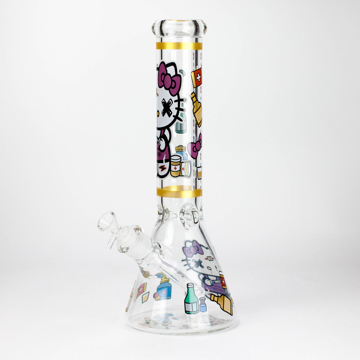 14" Wild Kitty Design 7mm Thick Heavy Duty Glass Beaker Bong - Glow in the Dark Glass Bong 777 Smoke Design2