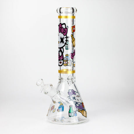 14" Wild Kitty Design 7mm Thick Heavy Duty Glass Beaker Bong - Glow in the Dark Glass Bong 777 Smoke Design2