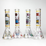 14" Wild Kitty Design 7mm Thick Heavy Duty Glass Beaker Bong - Glow in the Dark Glass Bong 777 Smoke