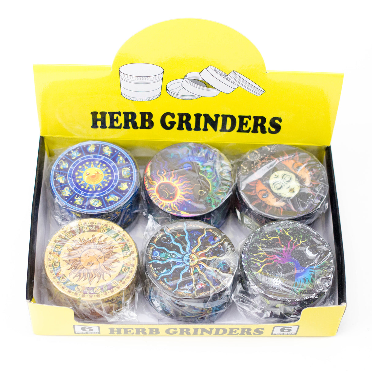 2.5" Mystical Cosmic Art Design Metal Grinder 4 Layers - Box of 6 Display Pack 777 Smoke