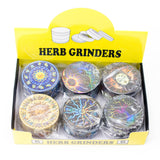 2.5" Mystical Cosmic Art Design Metal Grinder 4 Layers - Box of 6 Display Pack 777 Smoke