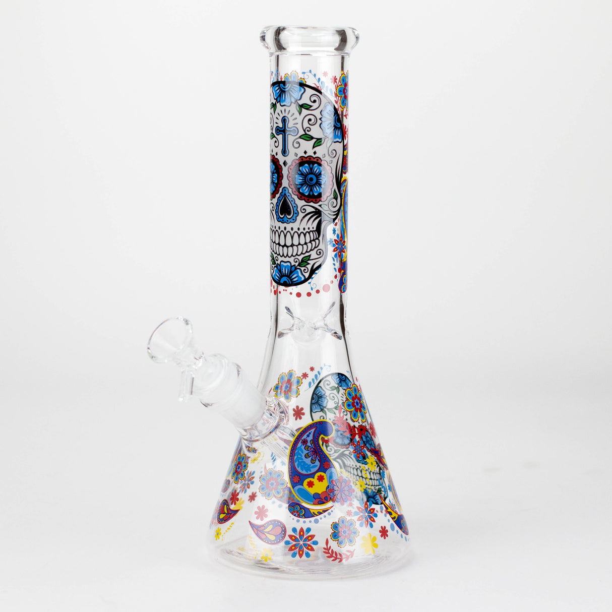 10" Sugar Skull New Design Glass Beaker Bong – Glow in the Dark