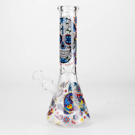 10" Sugar Skull New Design Glass Beaker Bong – Glow in the Dark Glass Bong 777 Smoke Design1